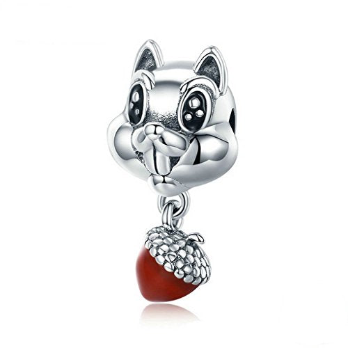 PAHALA 925 Sterling Silver Lovely Cute Squirrel with Hazelnut Charm Bead