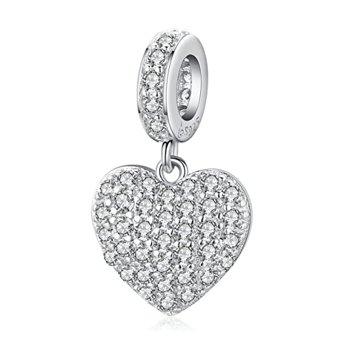 PAHALA 925 Sterling Silver Crystal Sparkling Heart Love Pendant Charm Bead