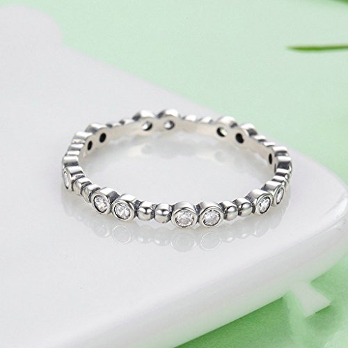 PAHALA 925 Sterling Silver Classical Round with Crystals CZ Vintage Wedding Engagement Band Ring