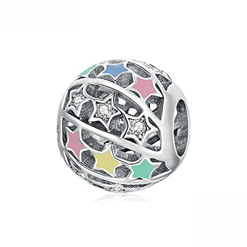 PAHALA 925 Strling Silver Multiple Colorful Star Ball Round Hollow Charm Bead