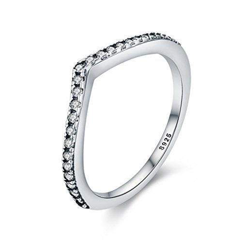 PAHALA 925 Sterling Silver Water Droplet Clear CZ Vintage Wedding Engagement Band Ring