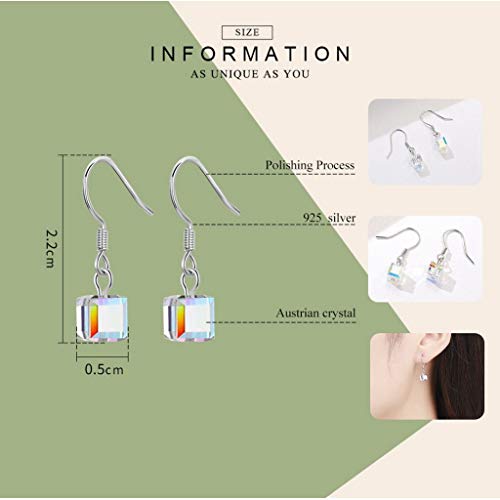 PAHALA 925 Sterling Silver Transparent Square Geometric Black Crystals Earrings