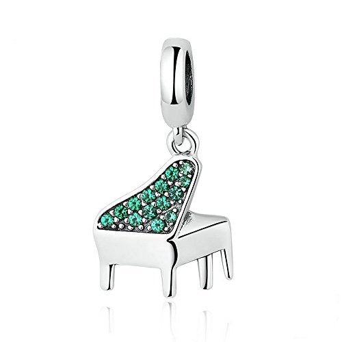 PAHALA 925 Strling Silver Green Crystals Piano Charms Pendant Fit Bracelets Necklace
