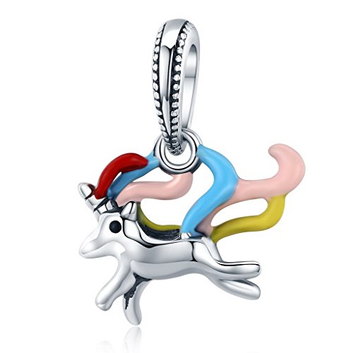 PAHALA 925 Sterling Silver Colorful Unicorn Memory Enamel Charm Bead