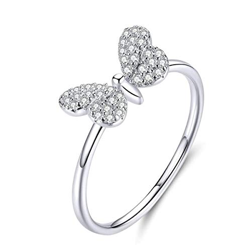 PAHALA 925 Strling Silver Butterfly with Crystals Finger Weeding Party Ring