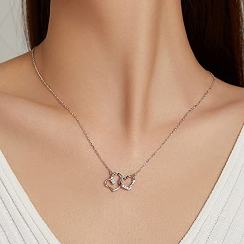 PAHALA 925 Sterling Silver Multiple Crystal Mutual Affinity Love Chain Necklace Pendant Wedding Necklace