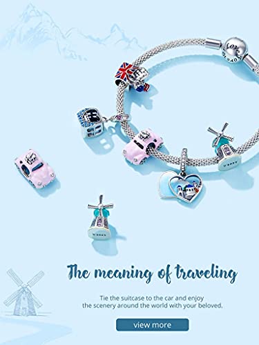PAHALA 925 Sterling Silver Enamel Travel London Pink Car Windmill Blue Heart Memories Charm Bead