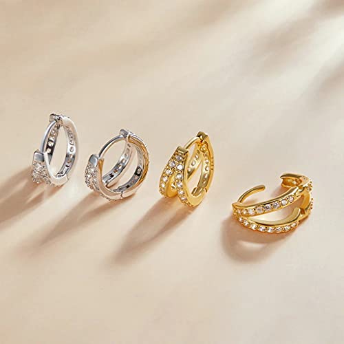 PAHALA 925 Sterling Silver Modern Stylish Zircon Crystal Double Hoop Earrings