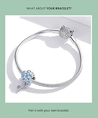 PAHALA 925 Strling Silver Blue Hydrangeas Pendant Charm Bead