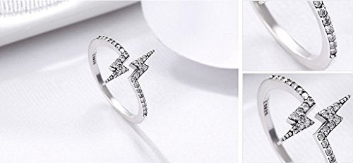PAHALA 925 Sterling Silver Lighting Power with Crystals Cubic Zirconia Vintage Wedding Engagement Band Ring