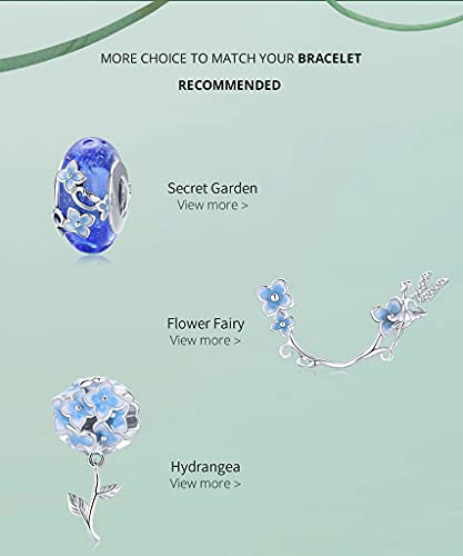 PAHALA 925 Strling Silver Blue Glass Secret Garden Flower Hydrangeas Charm Bead