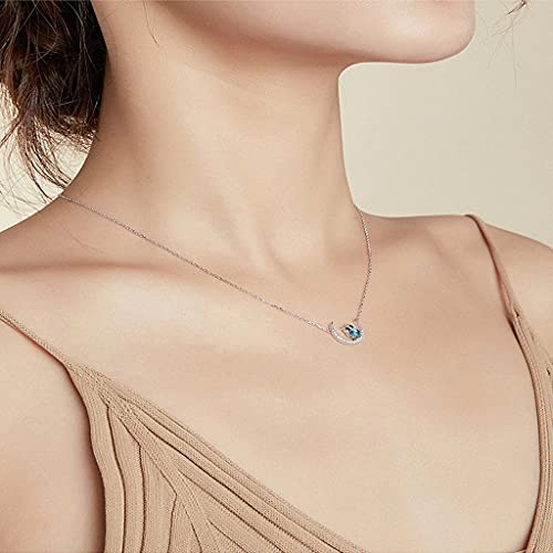 PAHALA 925 Sterling Silver Summer Night Moon Owl Crystal Pendant Wedding Necklace