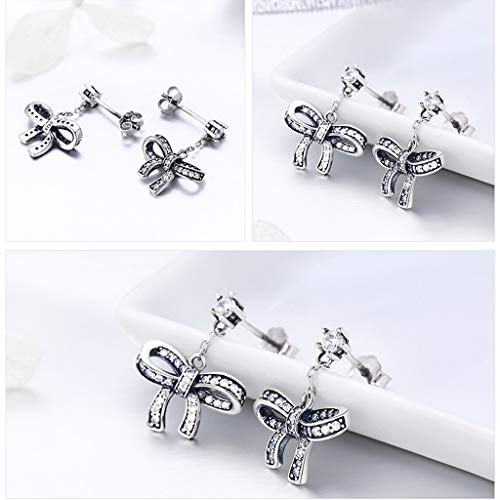 PAHALA 925 Sterling Silver Sweet Dazzling Bowknot Crystals Stud Earrings