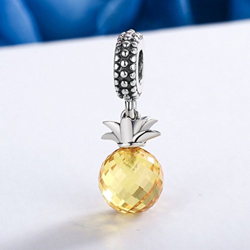 PAHALA 925 Strling Silver Pineapple with Yellow Crystal Pendant Charm Bead