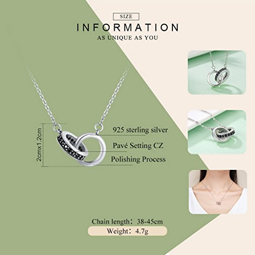 PAHALA 925 Sterling Silver Circle in Cricle with Black Crystals Pendant Necklace