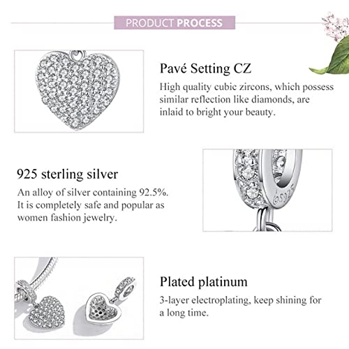 PAHALA 925 Sterling Silver Crystal Sparkling Heart Love Pendant Charm Bead
