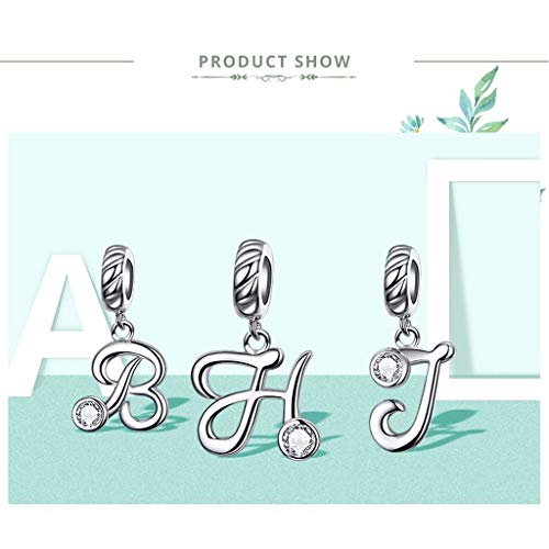 PAHALA 925 Sterling Silver 26 Handwritten Letters Alphabet with Crystal Charms Beads