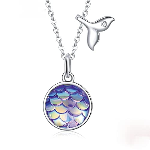 PAHALA 925 Sterling Silver Sparkling Fishtail Scale Blue Ocean Chain Link Pendant Wedding Necklace