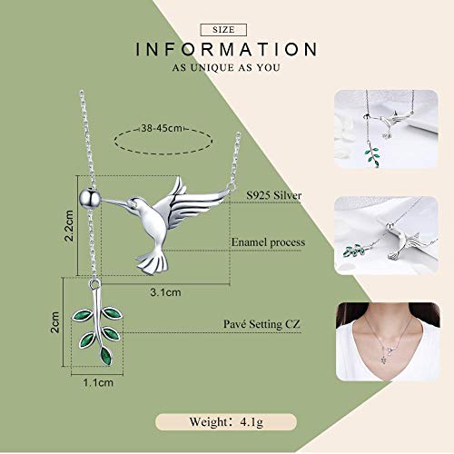 PAHALA 925 Sterling Silver Bird Tree Leaf with Crystals Clear CZ Pendant Necklace