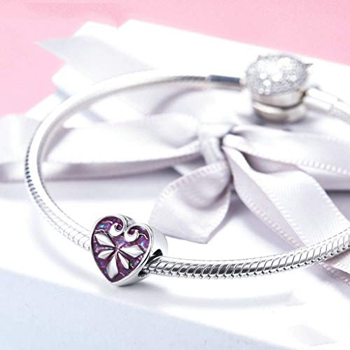 PAHALA 925 Strling Silver Heart Shape Pink Purple Enamel Charms