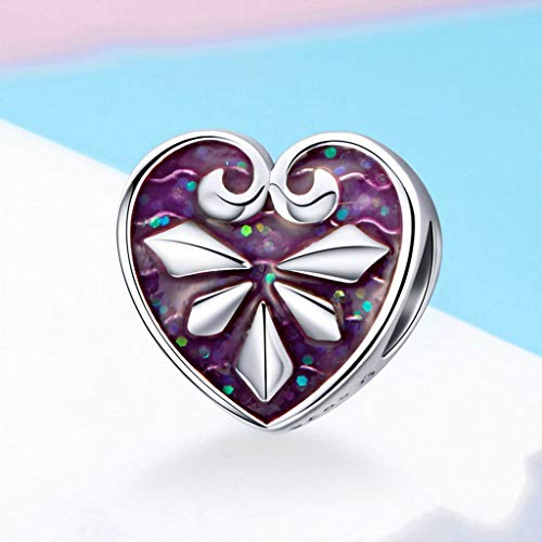 PAHALA 925 Strling Silver Heart Shape Pink Purple Enamel Charms