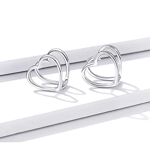 PAHALA 925 Sterling Silver Simple Double Heart Star Infinite Love Stud Earrings