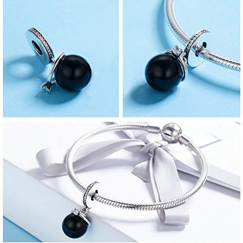 PAHALA 925 Strling Silver Black Pearl Crown with Crystals Charms