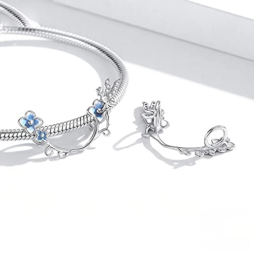 PAHALA 925 Strling Silver Blue Flower Fairy Hope Pendant Charm Bead