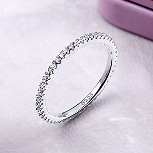 PAHALA 925 Sterling Silver Circle with Crystals Cubic Zirconia Vintage Wedding Engagement Band Ring