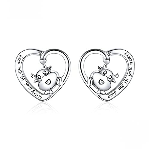 PAHALA 925 Sterling Silver Cute Cow Keep Me In Your Heart Stud Earrings
