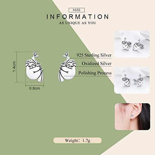 PAHALA 925 Sterling Silver Lovely Sloth Samll Stud Earrings