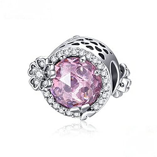 PAHALA 925 Sterling Silver Pink Round With Flower Crystals Charm Bead
