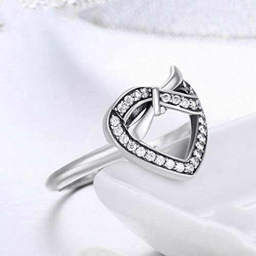PAHALA 925 Strling Silver Bowknot Love Heart Crystals Finger Weeding Party Ring