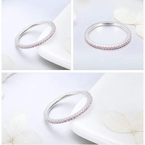 PAHALA 925 Sterling Silver Circle with Pink Crystals Cubic Zirconia Vintage Wedding Engagement Band Ring