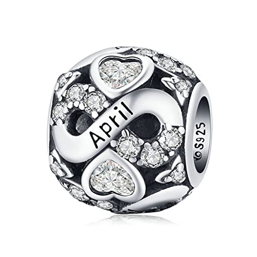 PAHALA 925 Sterling Silver Multiple Crystal Color Infinite Love Month Charm Bead (April)