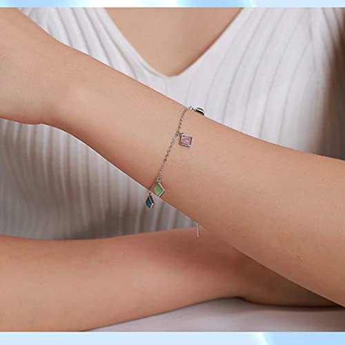 PAHALA 925 Sterling Geometric Opal Smooth Cat Eyes Stone Adjustable Chain Snake Clasp Bracelet