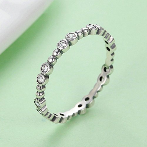 PAHALA 925 Sterling Silver Classical Round with Crystals CZ Vintage Wedding Engagement Band Ring