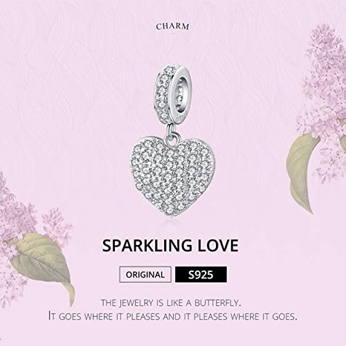 PAHALA 925 Sterling Silver Crystal Sparkling Heart Love Pendant Charm Bead
