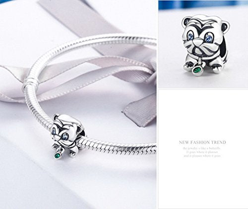 PAHALA 925 Sterling Silver Lovely Dog Animal Crystals Charms Beads