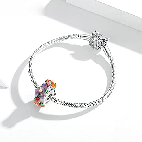 PAHALA 925 Sterling Silver Enamel make Colorful Flowers Glasses Charm Bead