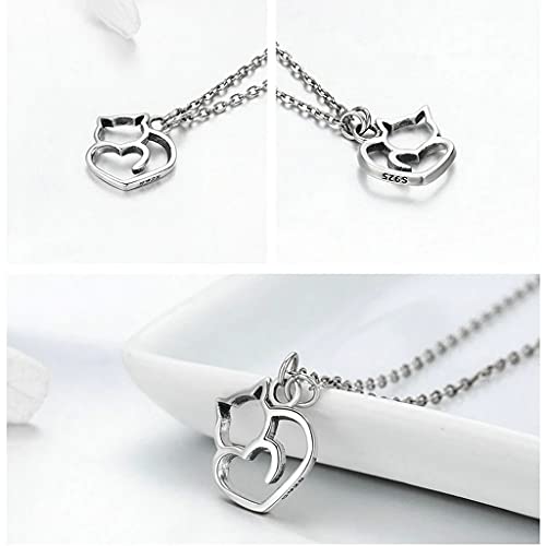 PAHALA 925 Sterling Silver Lovely Cat Clear CZ Pendant Necklace