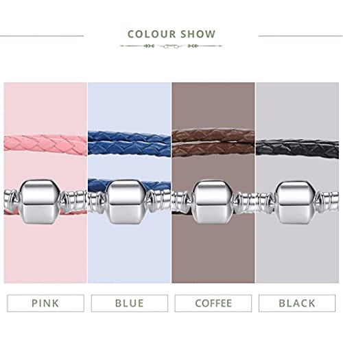 PAHALA 925 Sterling Silver Long 4 Colors Braided Leather Chain Snake Clasp