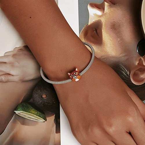 PAHALA 925 Sterling Silver Enamel Cartoon Cute Sweet Heart Tabby Cat Charm Bead