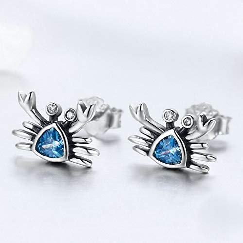 PAHALA 925 Sterling Silver Cute Ocean Crab Blue Crystal Stud Earrings