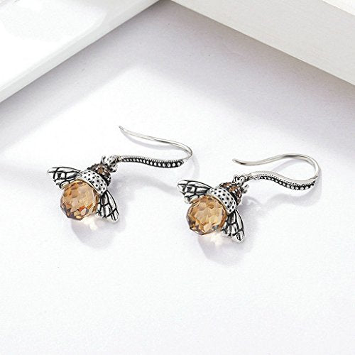 PAHALA 925 Sterling Lovely Bee With Crystals Party Wedding Drop Earrings