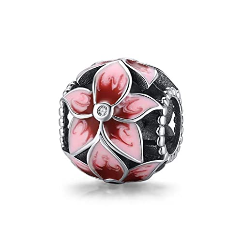 PAHALA 925 Sterling Silver Blooming Flowers With Crystals Charm Bead
