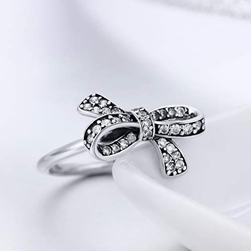 PAHALA 925 Strling Silver Trendy Bowknot Crystals Finger Weeding Party Ring