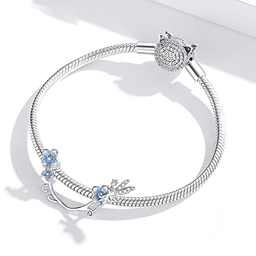 PAHALA 925 Strling Silver Blue Flower Fairy Hope Pendant Charm Bead