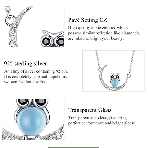 PAHALA 925 Sterling Silver Summer Night Moon Owl Crystal Pendant Wedding Necklace