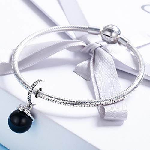 PAHALA 925 Strling Silver Black Pearl Crown with Crystals Charms